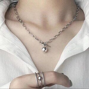 NEW STERLING SILVER ROUND BEAD PENDANT NECKLACE, NICE NECKLACE, CUTE NECKLACE